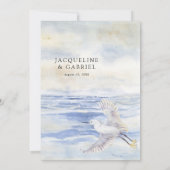 海エレガントビーチ沿岸クレーンブルーとホワイト 招待状 (裏面)