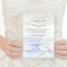 海エレガントビーチ沿岸クレーンブルーとホワイト 招待状