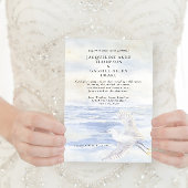 海エレガントビーチ沿岸クレーンブルーとホワイト 招待状