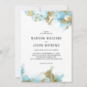 海エレガントブルーゴールド箔モノグラム結婚ズ 招待状 (正面)