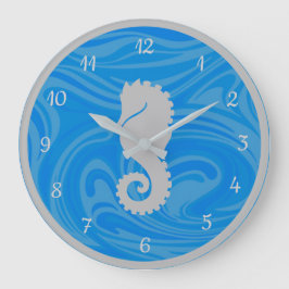 海エレガントブルーシーホースシルバー ラージ壁時計