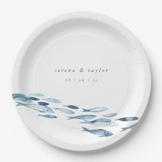 海エレガント岸の青い水の色の結婚魚 ペーパープレート (正面)