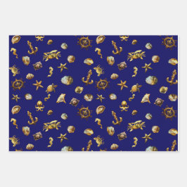 海エレガント岸をテーマ航海のにした青と白 ラッピングペーパーシート