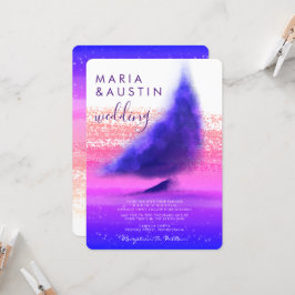 海エレガント帆船グラデーション水色結婚の 招待状