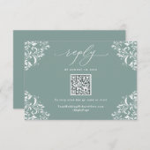 海エレガント緑ビンテージ結婚式QRコード 出欠カード (正面/裏面)