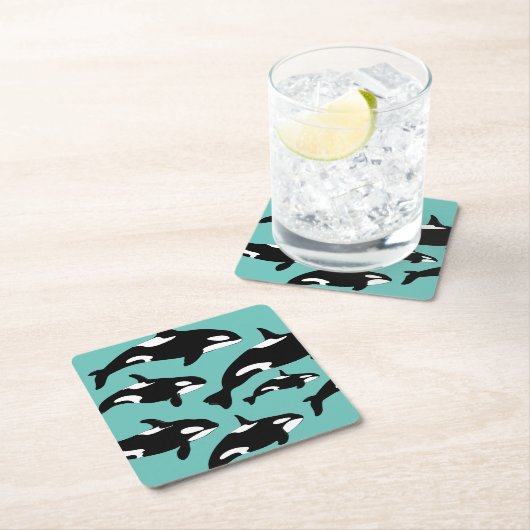 海オルカキラー鯨オンブルー スクエアペーパーコースター (インサイチュ)