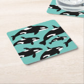 海オルカキラー鯨オンブルー スクエアペーパーコースター (アングル)