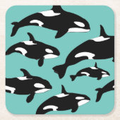 海オルカキラー鯨オンブルー スクエアペーパーコースター (正面)