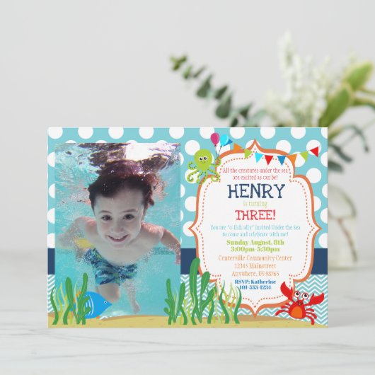 海カスタマイズの誕生日会の招待 招待状 (スタンド正面)
