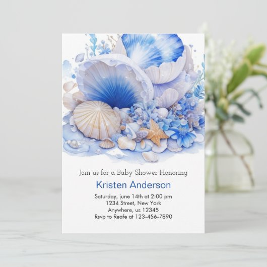 海カスタムの赤ちゃんシャワーの下の男の子 招待状 (スタンド正面)