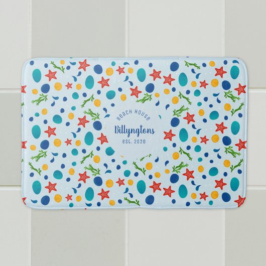 海カスタムファミリーネームビーチハウスシーコラージュ バスマット