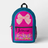 海カスタムブルーピンクワイルドフラワーの名前のための女の子 プリントバックパック (正面)