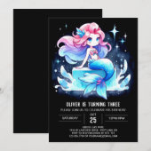 海カスタムマーメイド誕生日 招待状 (正面/裏面)