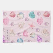 海カスタムモノグラムコースタルシーシェルパールの贈り物 キッチンタオル (横)