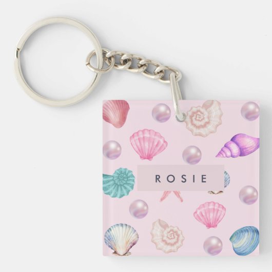 海カスタムモノグラムコースタルシーシェルパールの贈り物 キーホルダー (正面)