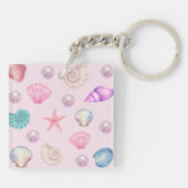 海カスタムモノグラムコースタルシーシェルパールの贈り物 キーホルダー (裏面)