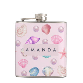 海カスタムモノグラムコースタルシーシェルパールの贈り物 フラスク