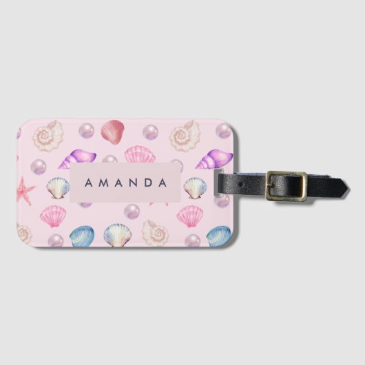 海カスタムモノグラムコースタルシーシェルパールの贈り物 ラゲッジタグ (正面横)