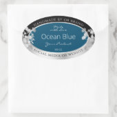 海カスタムラベルはシルバーフレームで青 楕円形シール (バッグ)