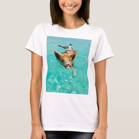 海カモメおよびブタ Tシャツ (正面)