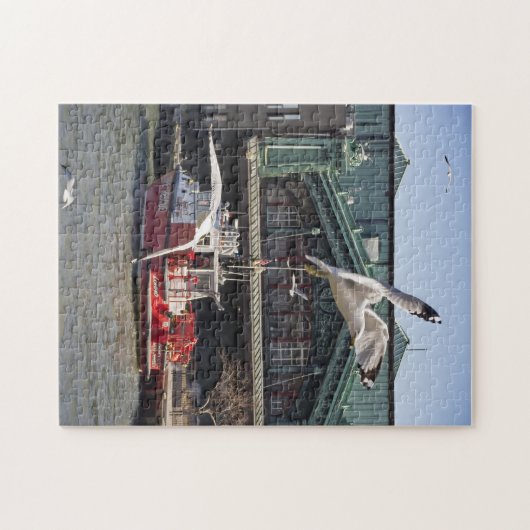 海カモメが付いているジャージーシティーの消防艇 ジグソーパズル (横)