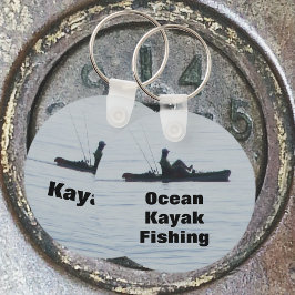 海カヤック魚釣りブラックシルエットカヤックブルー キーホルダー