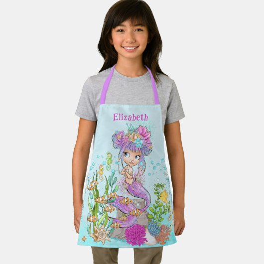 海カラフルの下のかわいい人魚 エプロン (インサイチュ)