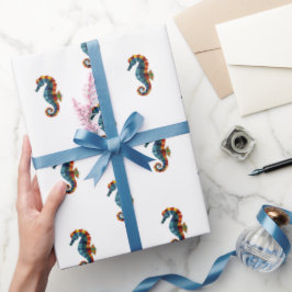 海カラフルの下の可愛い海航海の馬 ラッピングペーパー