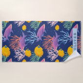 海カラフルの下の魚と珊瑚 ビーチタオル (正面)