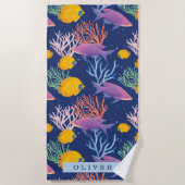 海カラフルの下の魚と珊瑚 ビーチタオル (正面)