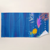 海カラフルの下の魚と珊瑚 ビーチタオル (正面)