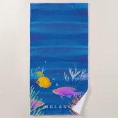 海カラフルの下の魚と珊瑚 ビーチタオル (正面)