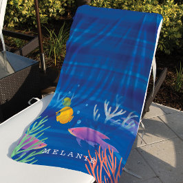 海カラフルの下の魚と珊瑚 ビーチタオル