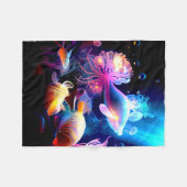 海カラフルの動物，海の生き物，ピンクのイルカ フリースブランケット (正面(横))