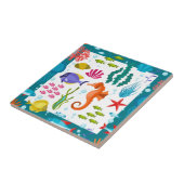 海カラフルの植物と動物の漫画イラストレーション タイル (側面)