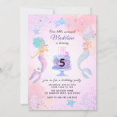 海カラフルの誕生日パーティーの下の人魚 招待状 (正面)