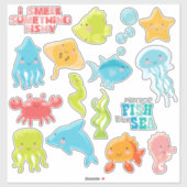 海カラフルの輪郭の魚 シール (シート)