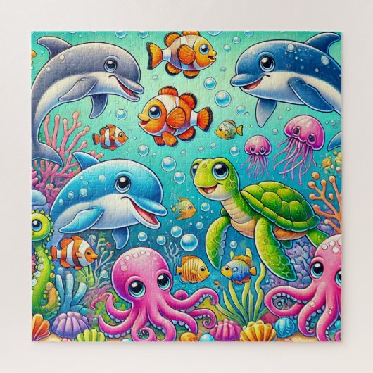 海カラフルをテーマにした水中のシよくはしゃぐーン ジグソーパズル (縦)