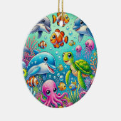 海カラフルをテーマにした水中のシよくはしゃぐーン セラミックオーナメント (右)