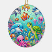 海カラフルをテーマにした水中のシよくはしゃぐーン セラミックオーナメント (左)