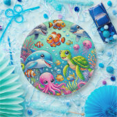 海カラフルをテーマにした水中のシよくはしゃぐーン ペーパープレート (パーティー)