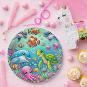 海カラフルをテーマにした水中のシよくはしゃぐーン ペーパープレート (パーティー)