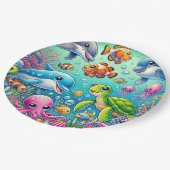 海カラフルをテーマにした水中のシよくはしゃぐーン ペーパープレート (アングル)