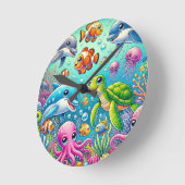 海カラフルをテーマにした水中のシよくはしゃぐーン ラウンド壁時計 (傾斜)