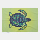 海カラフルウミガメ鮮やかモザイクアート キッチンタオル (横)