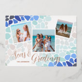 海カラフルガラスのクリスマスの海と挨拶 箔シーズンカード (正面)