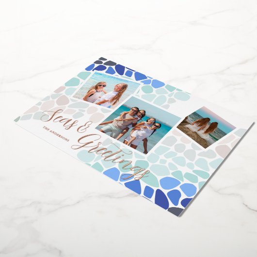 海カラフルガラスのクリスマスの海と挨拶 箔シーズンカード (回転した状態)