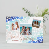 海カラフルガラスのクリスマスの海と挨拶 箔シーズンカード (立ち正面)