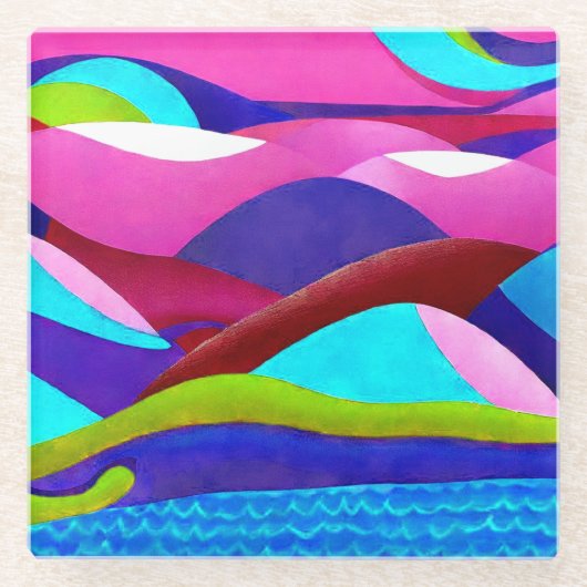 海カラフルヒルズ ガラスコースター (正面)