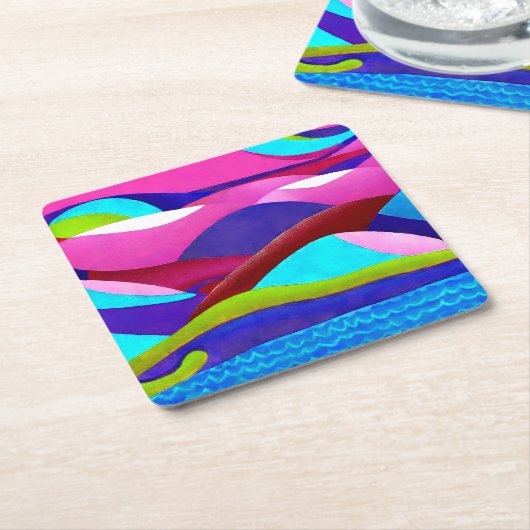 海カラフルヒルズ スクエアペーパーコースター (アングル)